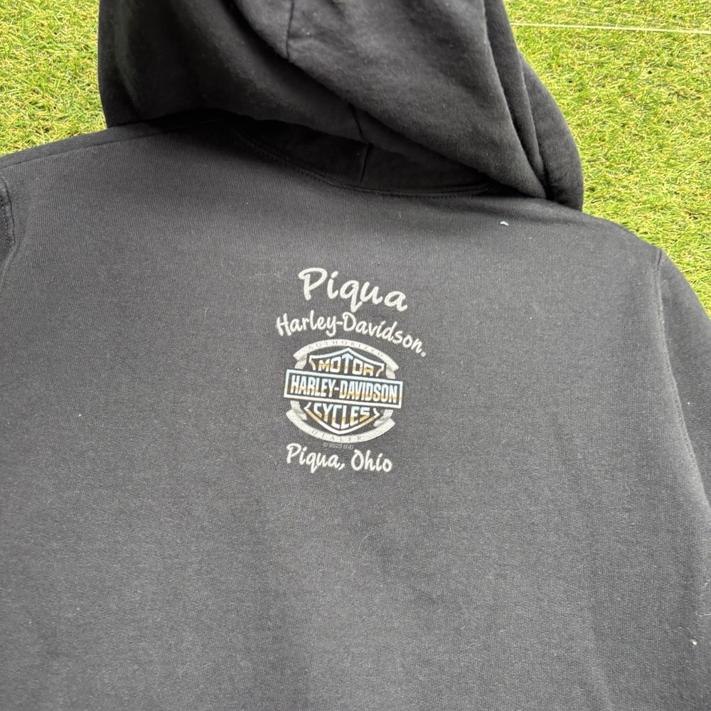 Harley-Davidson Hoodie Womens Small Vintage Rides Full Zip Black Sweatshirt Y2K - Picture 11 of 12